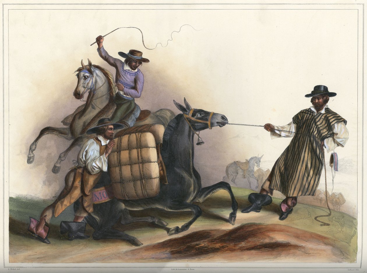 Arrieros, Costume Group by Lithograph by Pierre Frédéric Lehnert