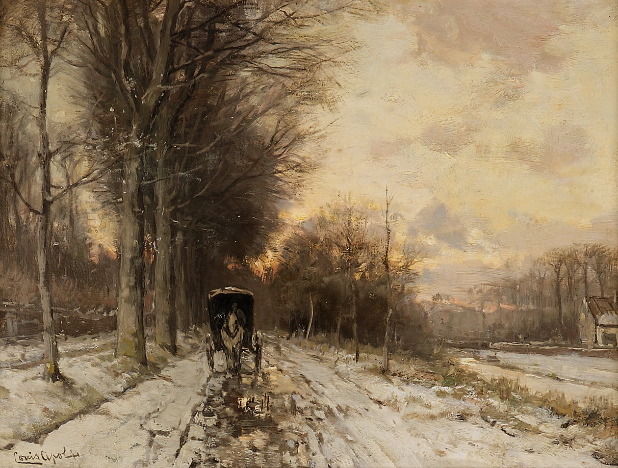 A Horse-Drawn Cart on a Snowy Path by Lodewijk Frederik Hendrik (1850-1936) Apol