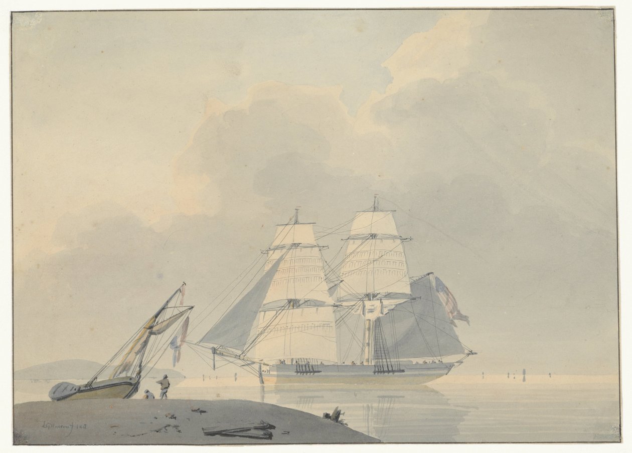 Sailing Ship in Calm Water by Lodewijk Gilles Haccou