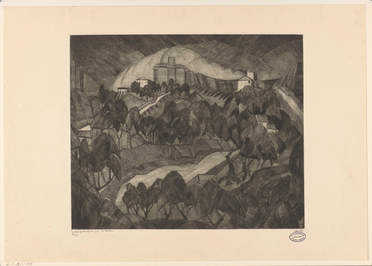 Castle on a Hill Le Château I (original title on object) by Lodewijk Schelfhout (signed by artist)