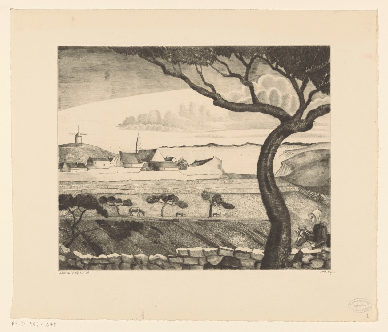 Coastal Landscape with Country Road by Lodewijk Schelfhout (signed by artist)
