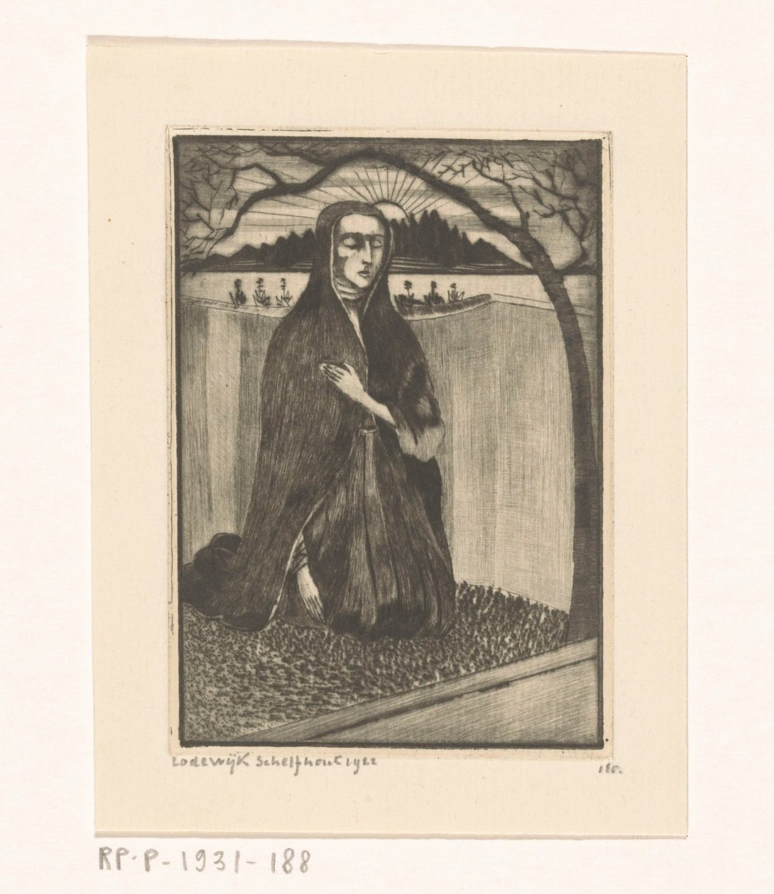Woman by a Tomb by Lodewijk Schelfhout (signed by artist)