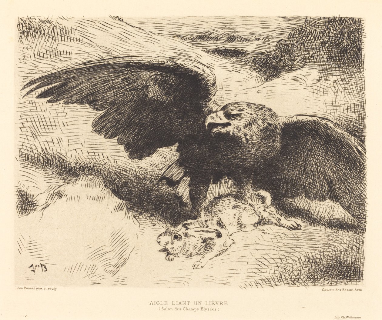 An Eagle Pouncing on a Hare by Léon Bonnat