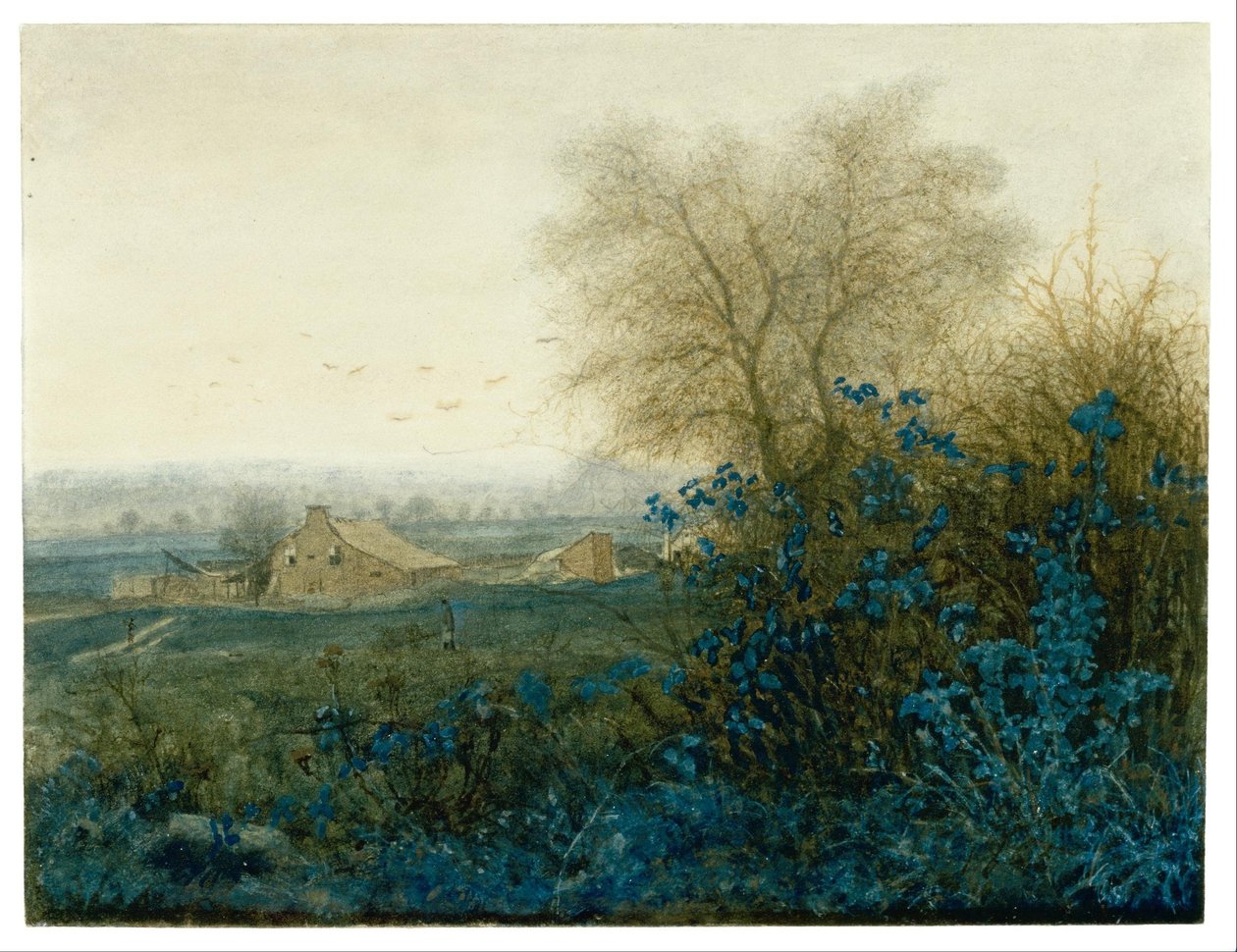 Landscape with a Farmhouse and a Peasant Wheeling a Barrow by Léon Bonvin