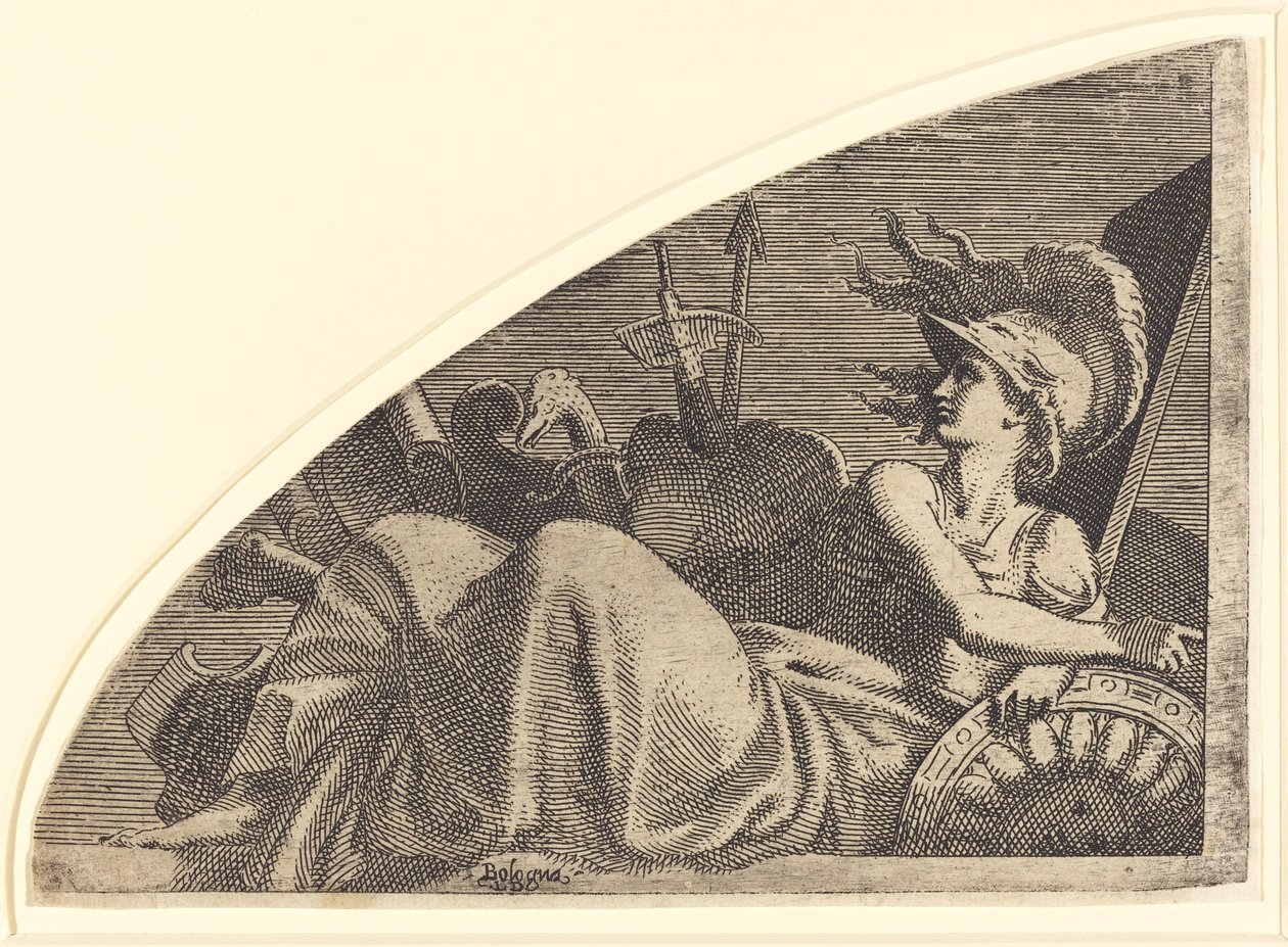 Bellona Seated on Her Trophies by Léon Davent after Francesco Primaticcio