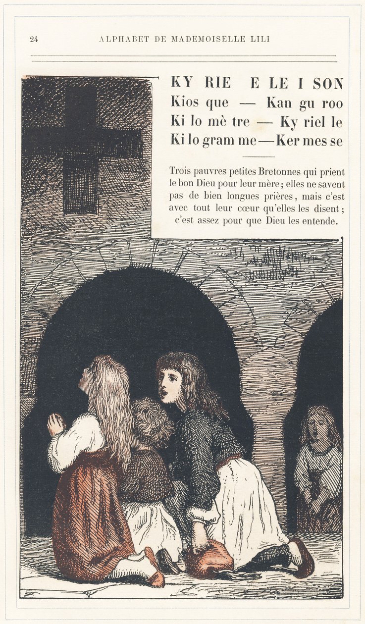 Kyrie Eleison, Kiosk, Kangaroo, Kilometre, Kyrielle, Kilogram, Kermesse, Page 24 - Alphabet by Mademoiselle Lili, by L. Froelich and by a Dad (Hetzel Himself). Bibliotheque & Magasin d