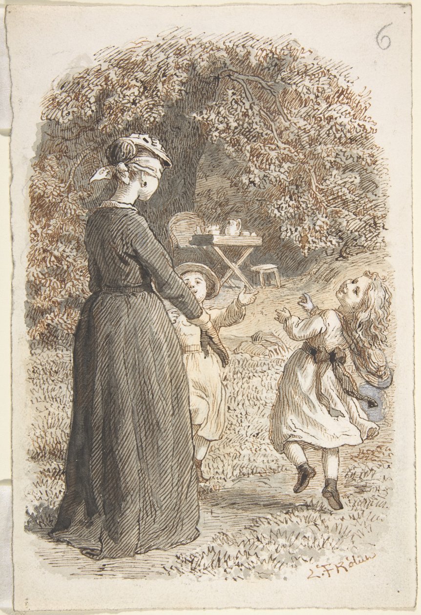 A Mother and Two Children Playing Blind Man