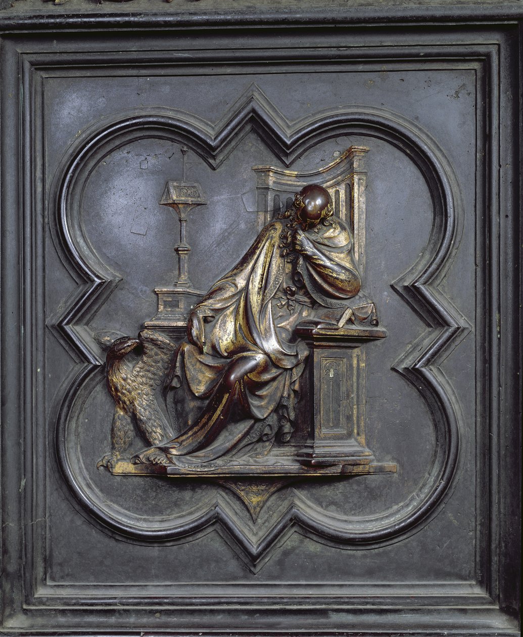 St John the Evangelist, panel A of the North Doors of the Baptistery of San Giovanni, 1403-24 by Lorenzo Ghiberti