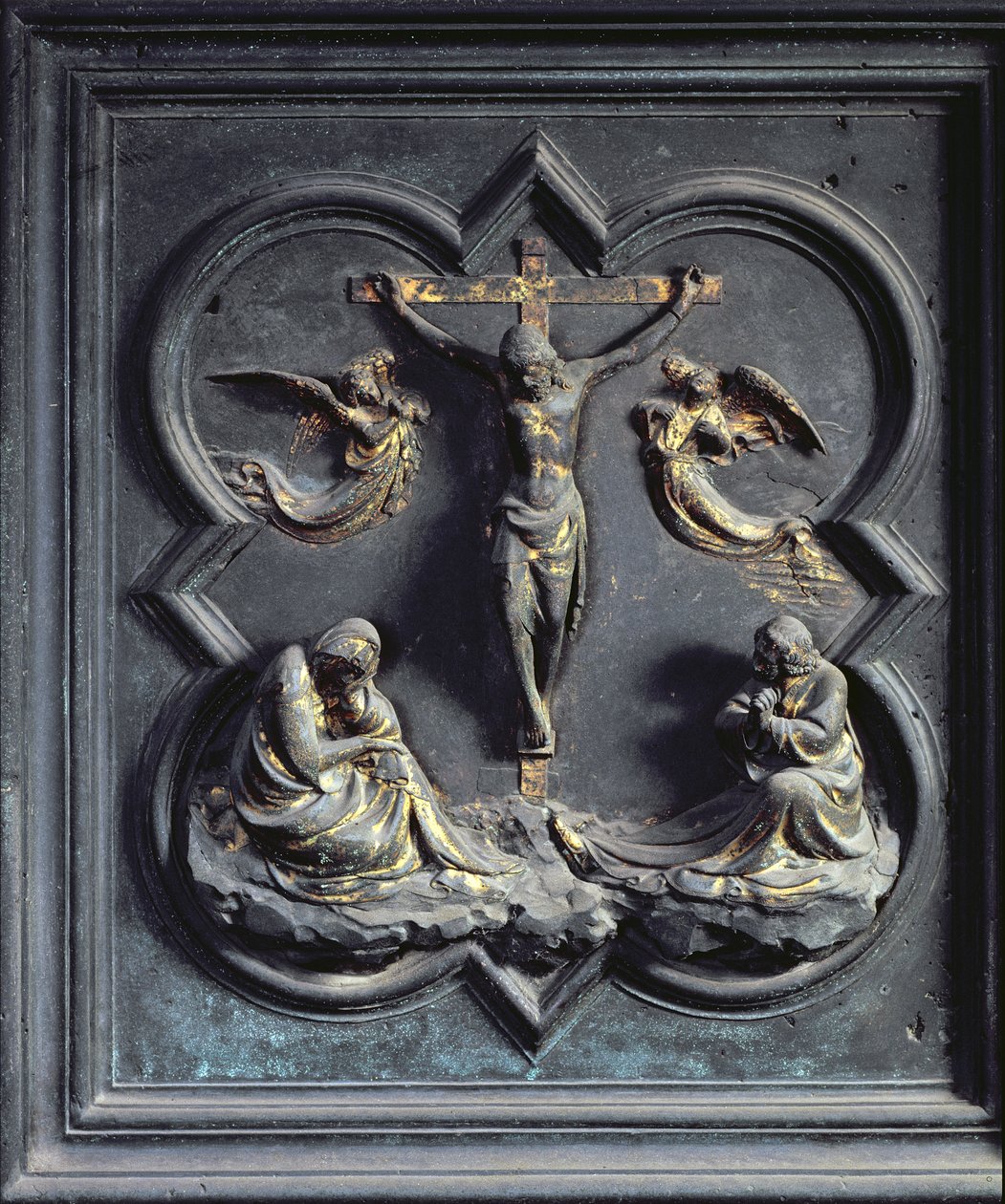 The Crucifixion, eighteenth panel of the North Doors of the Baptistery of San Giovanni, 1403-24 by Lorenzo Ghiberti