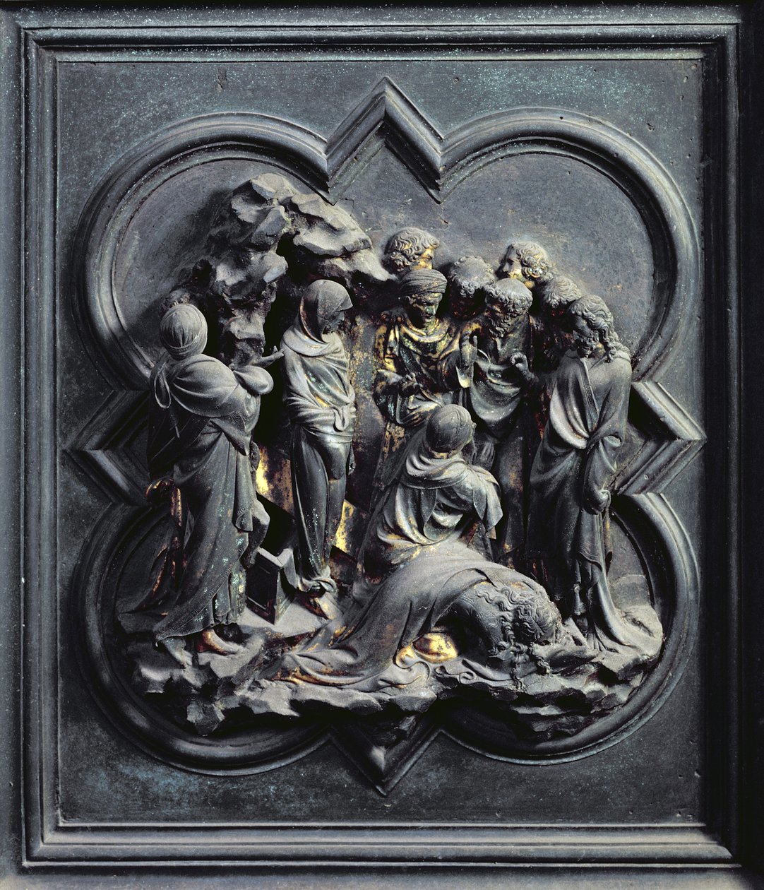 The Raising of Lazarus, tenth panel of the North Doors of the Baptistery of San Giovanni, 1403-24 by Lorenzo Ghiberti