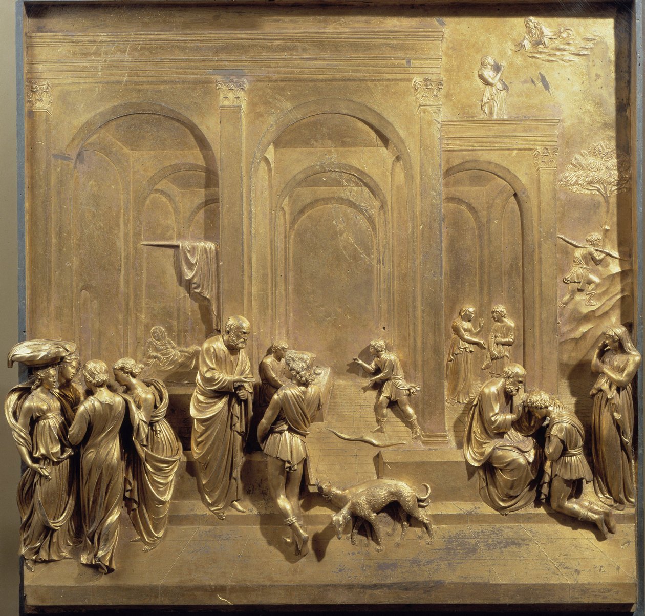 Life of Jacob and Esau: Esau sells his birthright and Isaac blessing Jacob (original panel of the door of Paradise) by Lorenzo Ghiberti