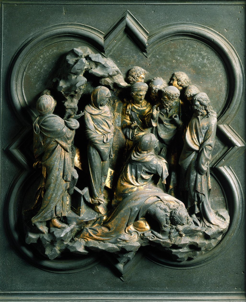 North Porte, exterior detail: The Resurrection of Lazarus. Bronze sculpture by Lorenzo Ghiberti by Lorenzo Ghiberti
