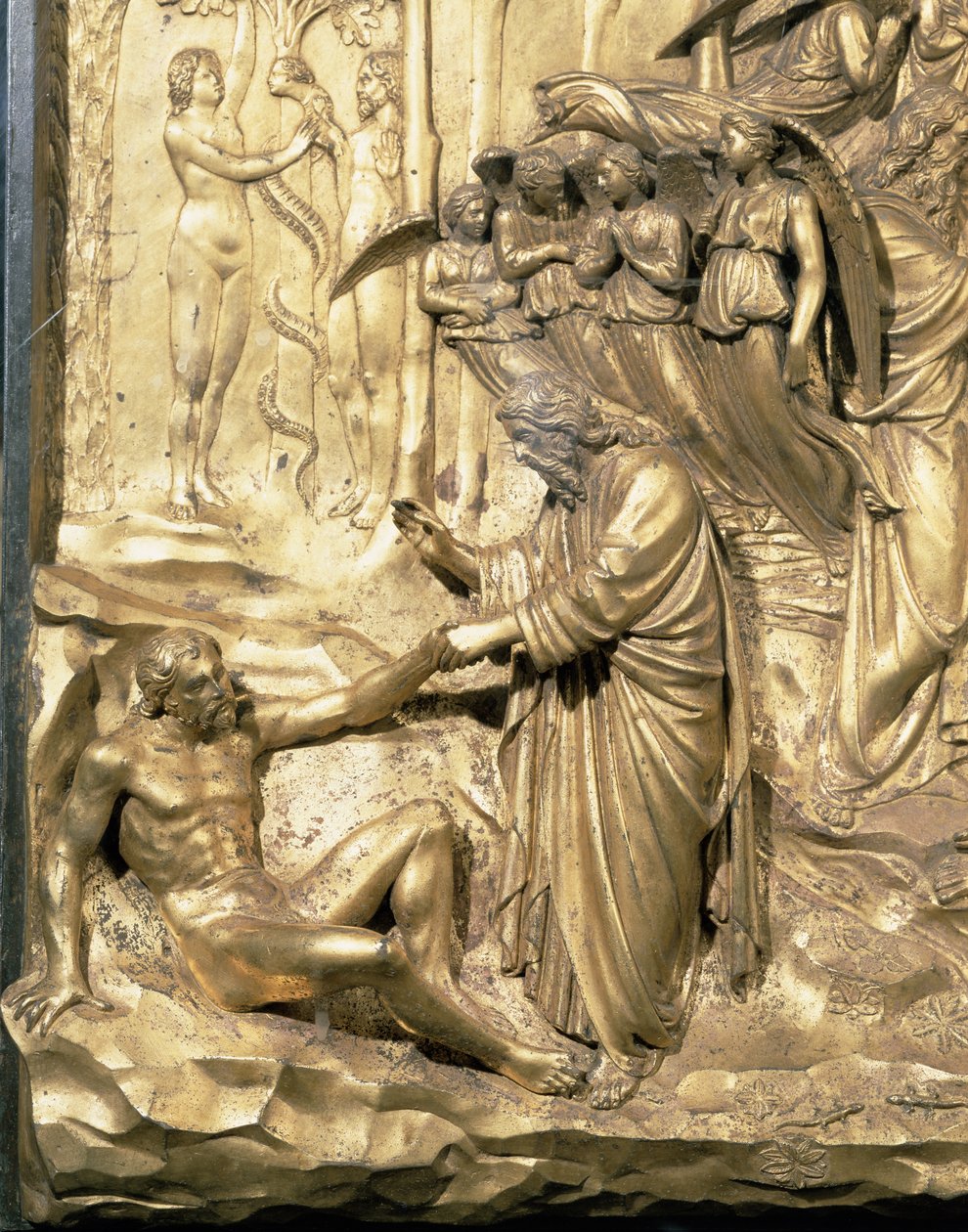 The Story of Adam, detail of the Creation of Adam and the Temptation of Adam and Eve, from one of the original panels from the East Doors of the Baptistery, 1425-52 (post restoration) by Lorenzo Ghiberti