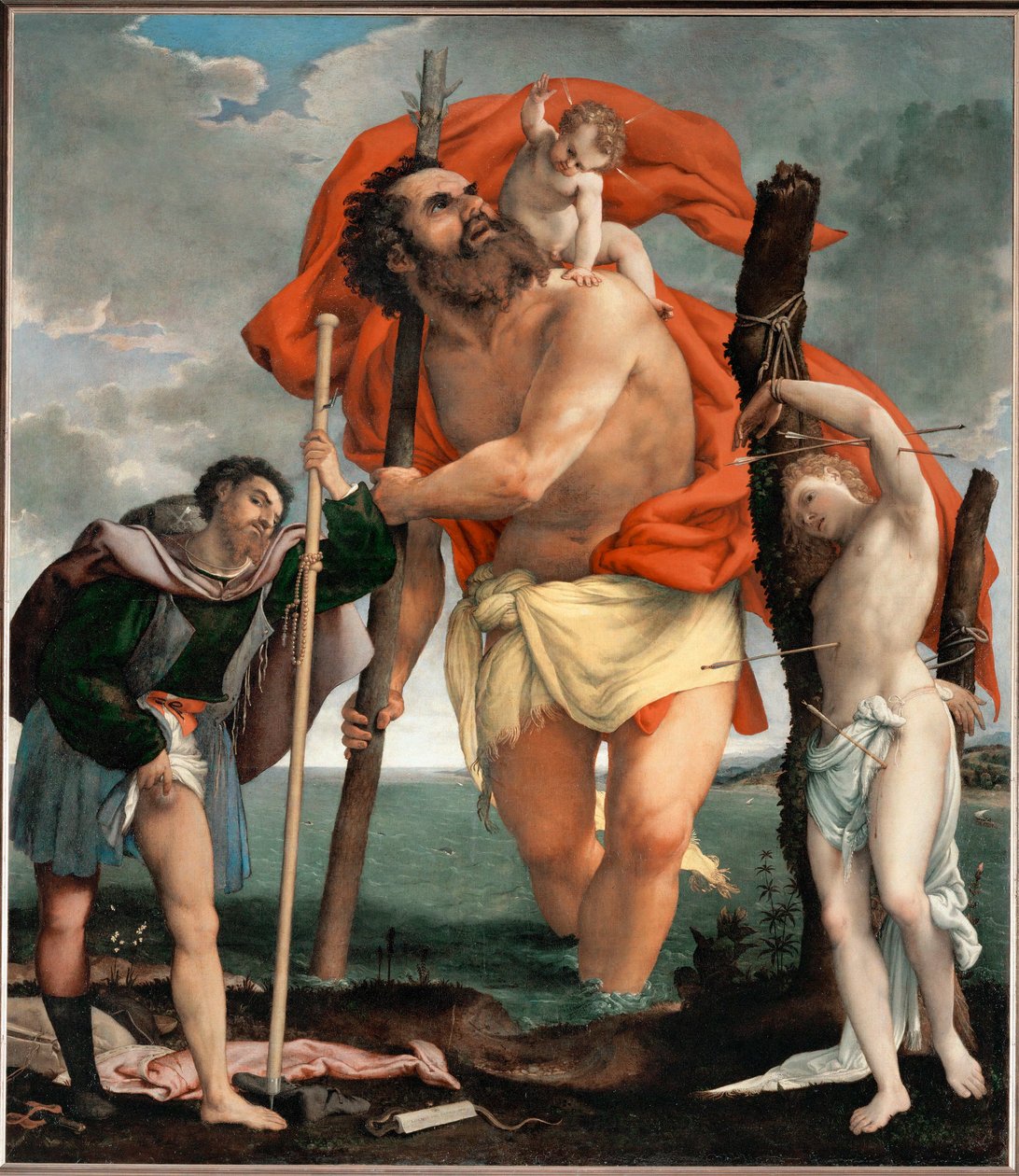 Saint Christopher between Saints Rochus and Saint Sebastian by Lorenzo Lotto