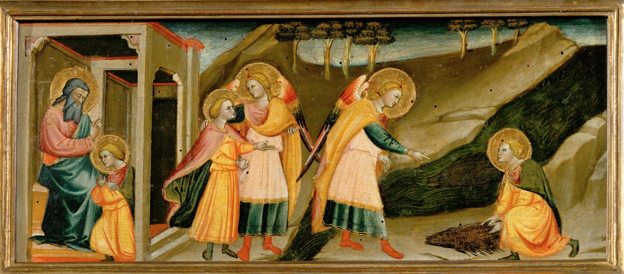 Scenes from the Story of Tobias: Farewell to His Father; Tobias and the Archangel Raphael; Tobias Takes Heart by Lorenzo di Bicci