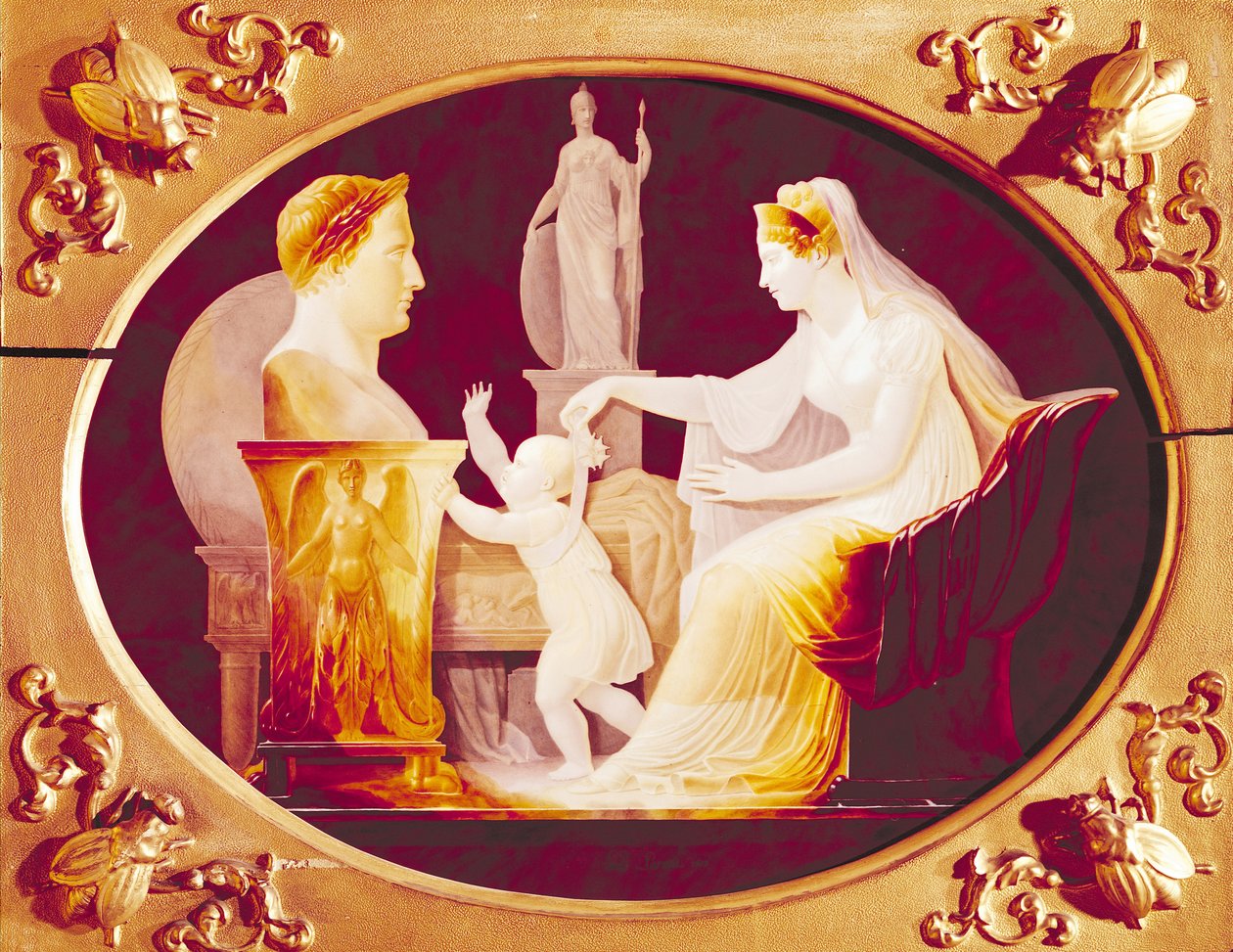 Marie-Louise of Austria guiding her son, with the ribbon of a medal of the Legion of Honour, towards a bust of Napoleon Bonaparte, 1813 by Louis Bertin Parant