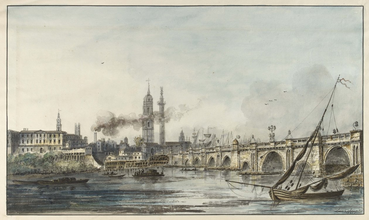 View Across the Thames Towards the Church of St Magnus and the Monument with London Bridge on the Right by Louis Bélanger