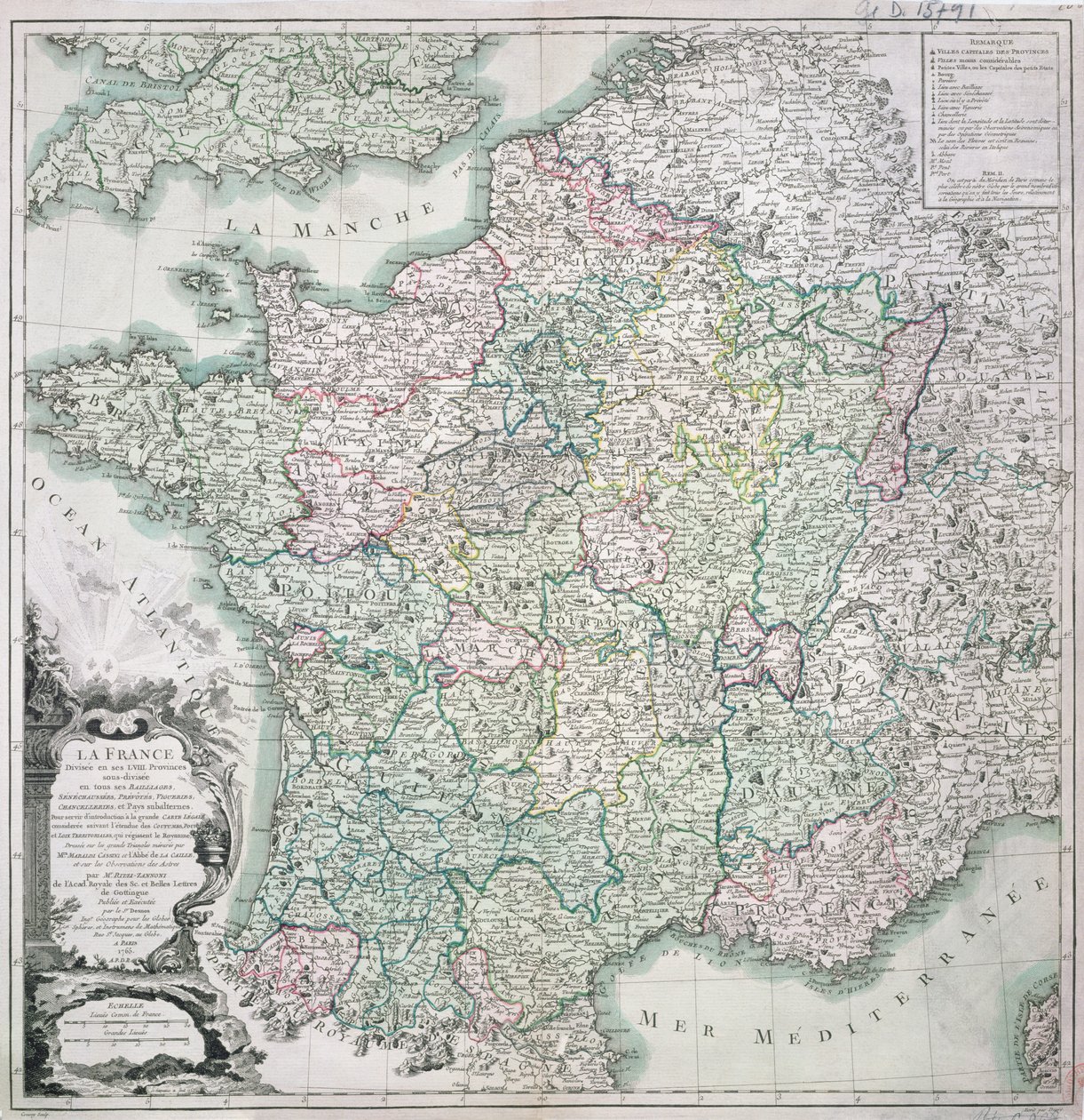 Map of France as Divided into 58 Provinces by Louis-Charles Desnos