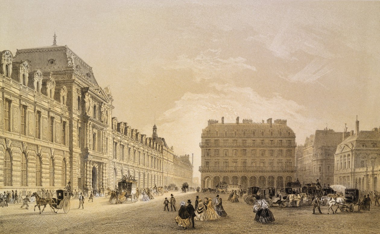 View of the Facade of the Louvre, the Rue de Rivoli and the Palais Royal, 1855 by Louis Jules Arnout