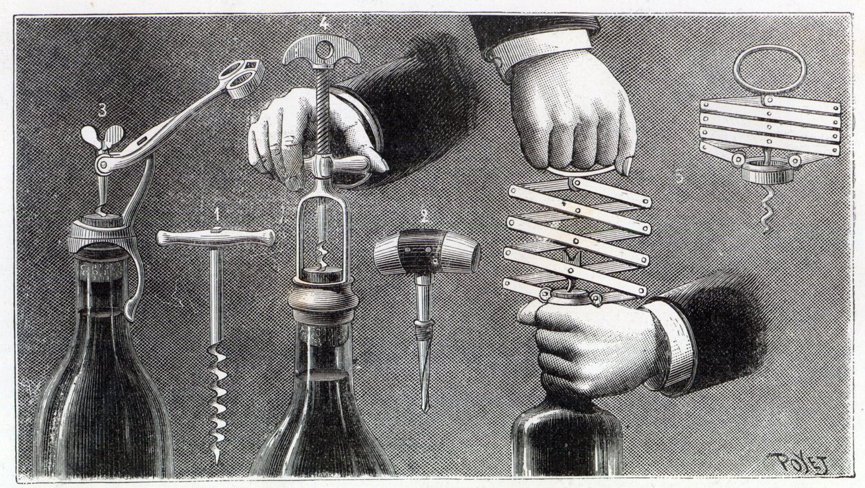 Different types of corkscrew by Louis Poyet