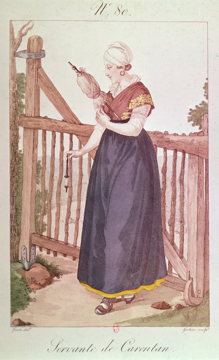 Costume of a servant from Carentan by Louis-Marie Lante