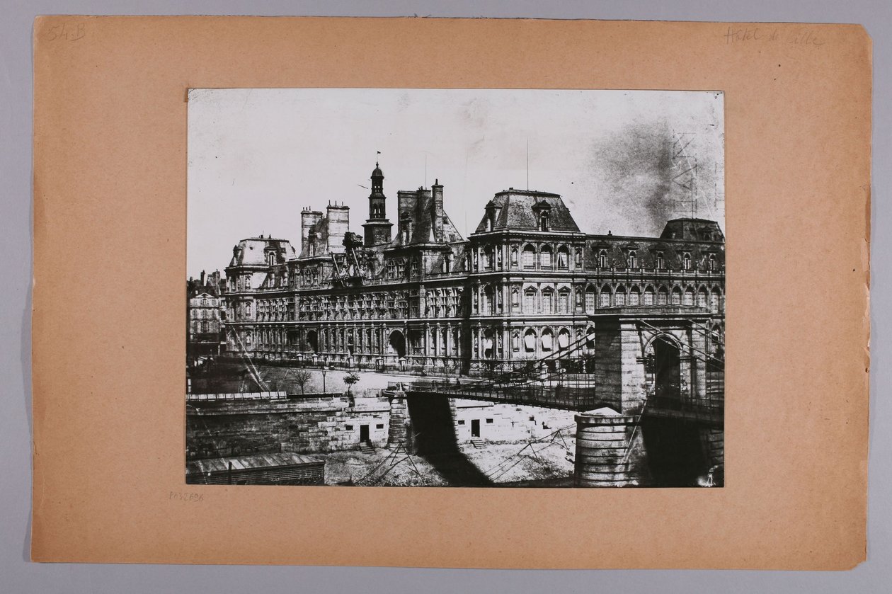Facade of the Old Town Hall, Start of the Arcole Bridge. circa 1860. 4th Arrondissement, Paris. by Louis-Rémy Robert