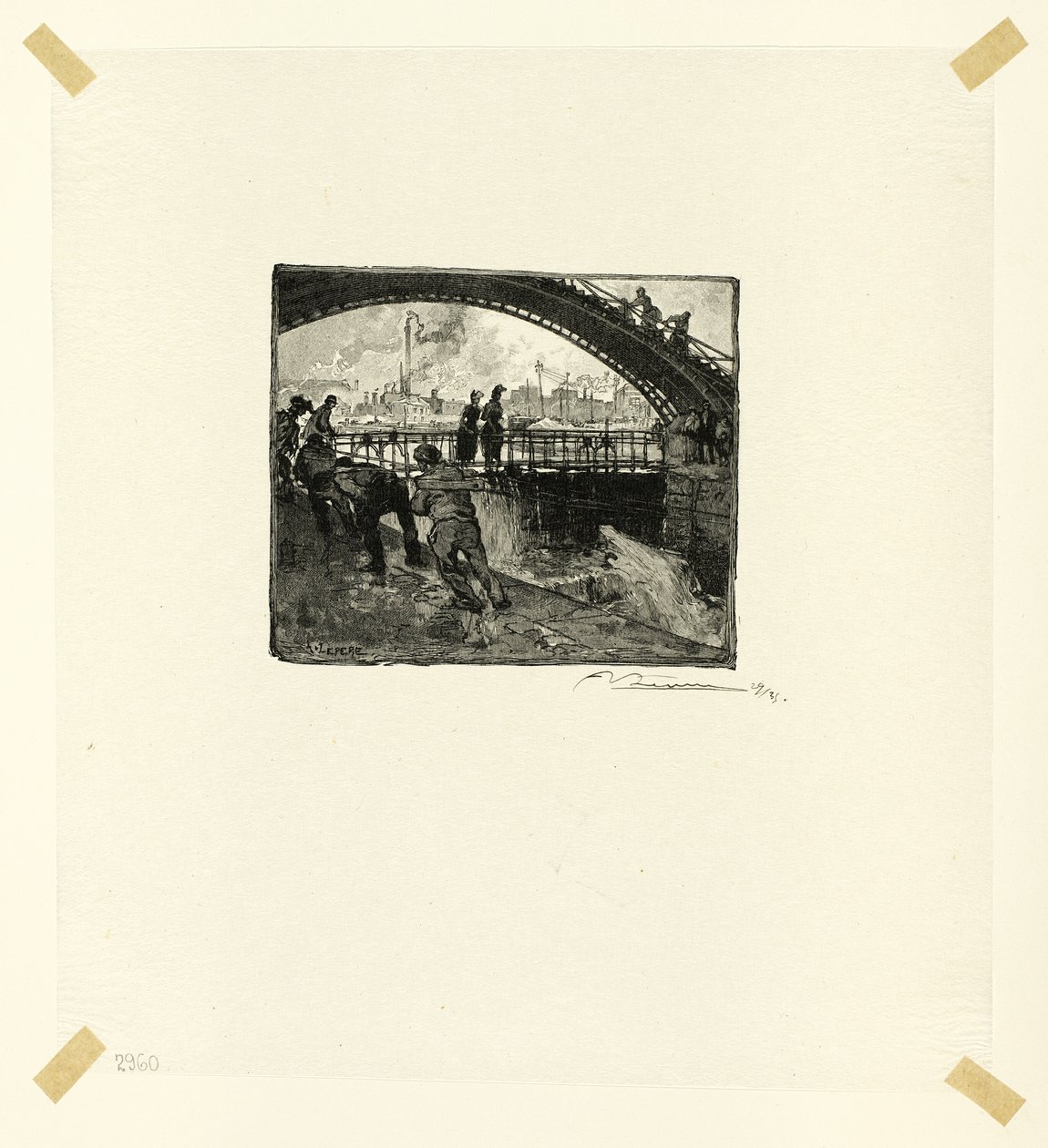 Lock of the Canal Saint-Martin, plate six from Along the Seine and the Boulevards by Louis Auguste Lepère