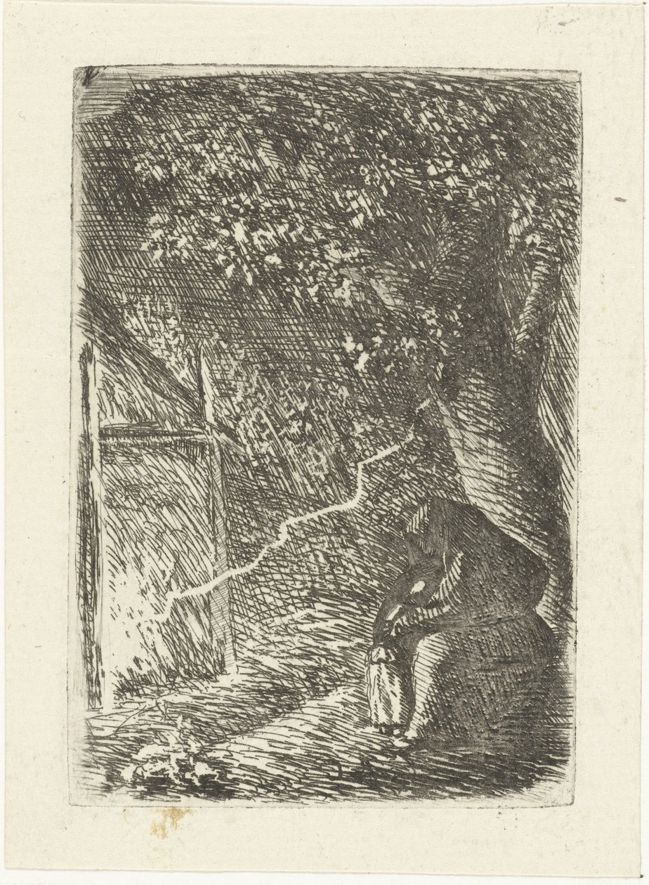 Woman and Child Sheltering from Lightning Under a Tree by Louis Bernard Coclers