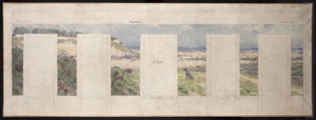Sketch for the Bagnolet Town Hall: View of the Surroundings of Bagnolet (East) by Louis Beroud