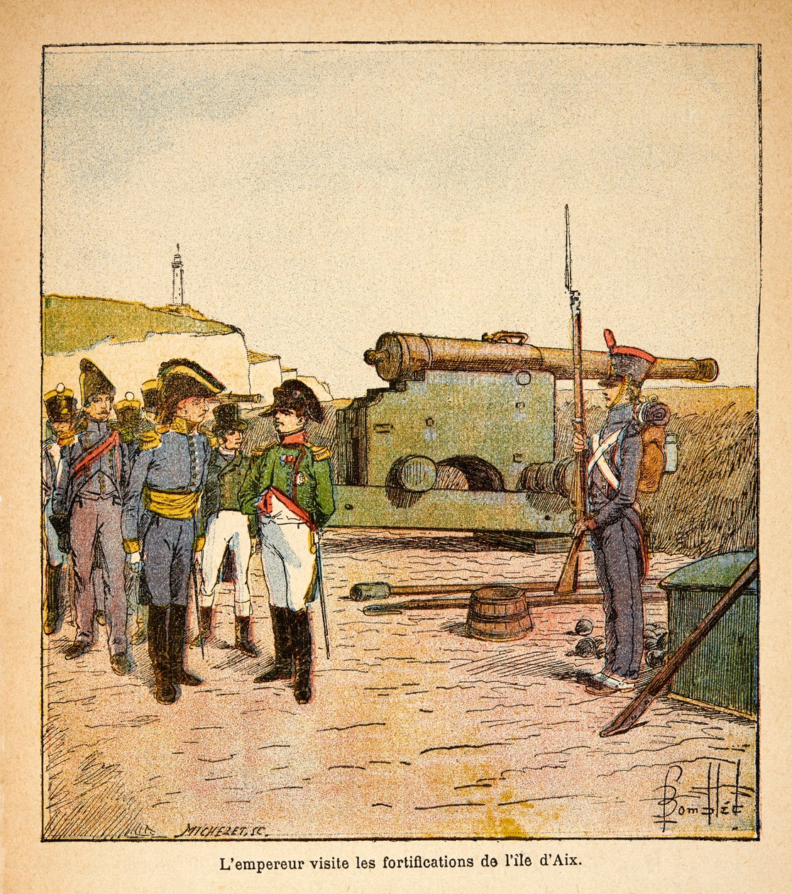 Illustration from the book The Memorial of Saint Helene by Count Emmanuel de Las Cases: Emperor Napoleon visits the fortifications of the island of Aix after his abdication by Louis Charles Bombled