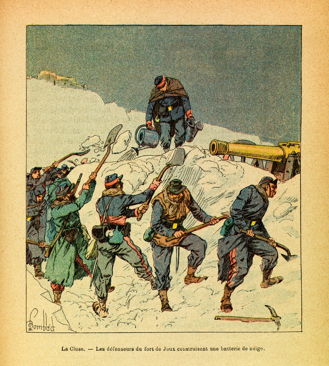 The Army of the East: February 1871, La Cluse, the Defenders of Fort de Joux Build a Battery of Snow by Louis Charles Bombled