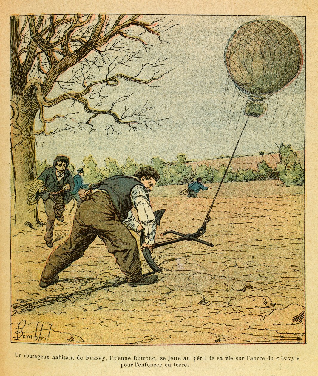 Battle of Nuits Saint Georges; peasants try to hold an observation balloon by Louis Charles Bombled