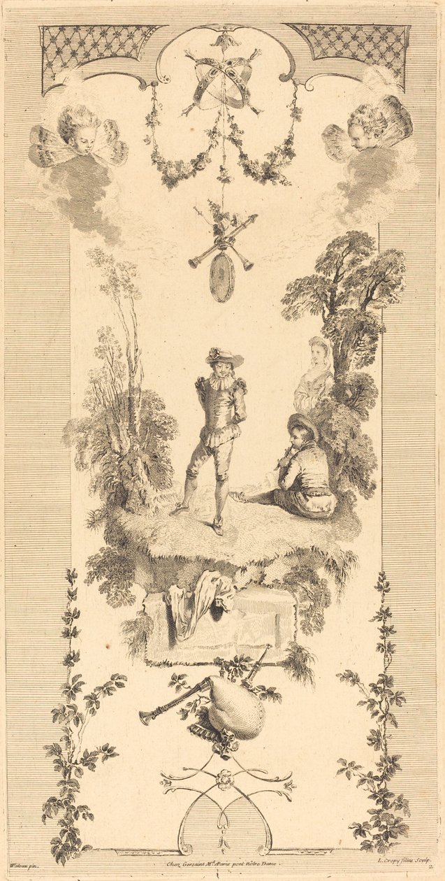 Shepherd Dancing to the Sound of a Flute by Louis Crépy after Antoine Watteau