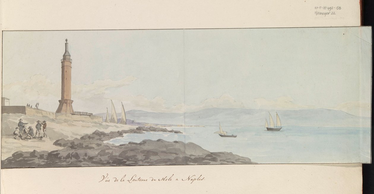 View of Lighthouse at the Mole in Naples (Voyage en Italie, en Sicile et à Malte - 1778) by Louis Ducros