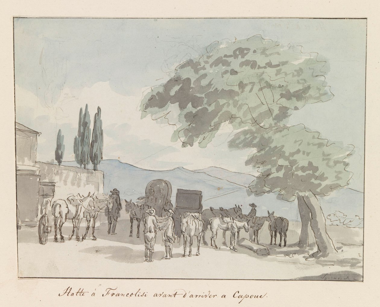 Stop in Francolisi before arrival in Capua (Voyage in Italy, Sicily, and Malta - 1778) by Louis Ducros