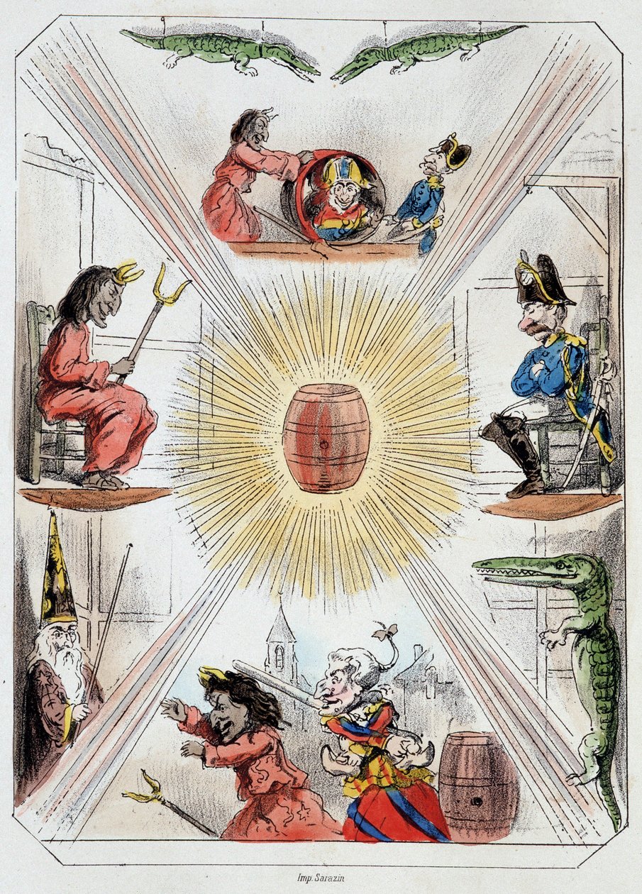 The Barrel - Lithography, from Theatre des marionnettes du jardin des Tuileries by Louis Edmond Duranty