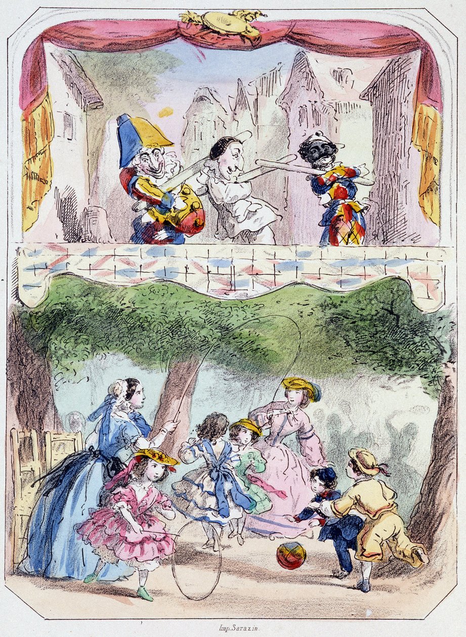 Polichinelle Preceptor - Lithography, from Theatre des marionnettes du jardin des Tuileries by Louis Edmond Duranty