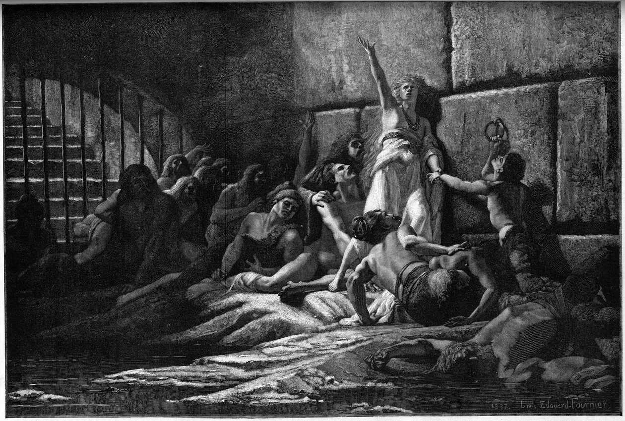 Engraving depicting Velleda, prophetess of the saplings, from a painting by Edouard Fournier in 1887 by Louis Edouard Paul Fournier
