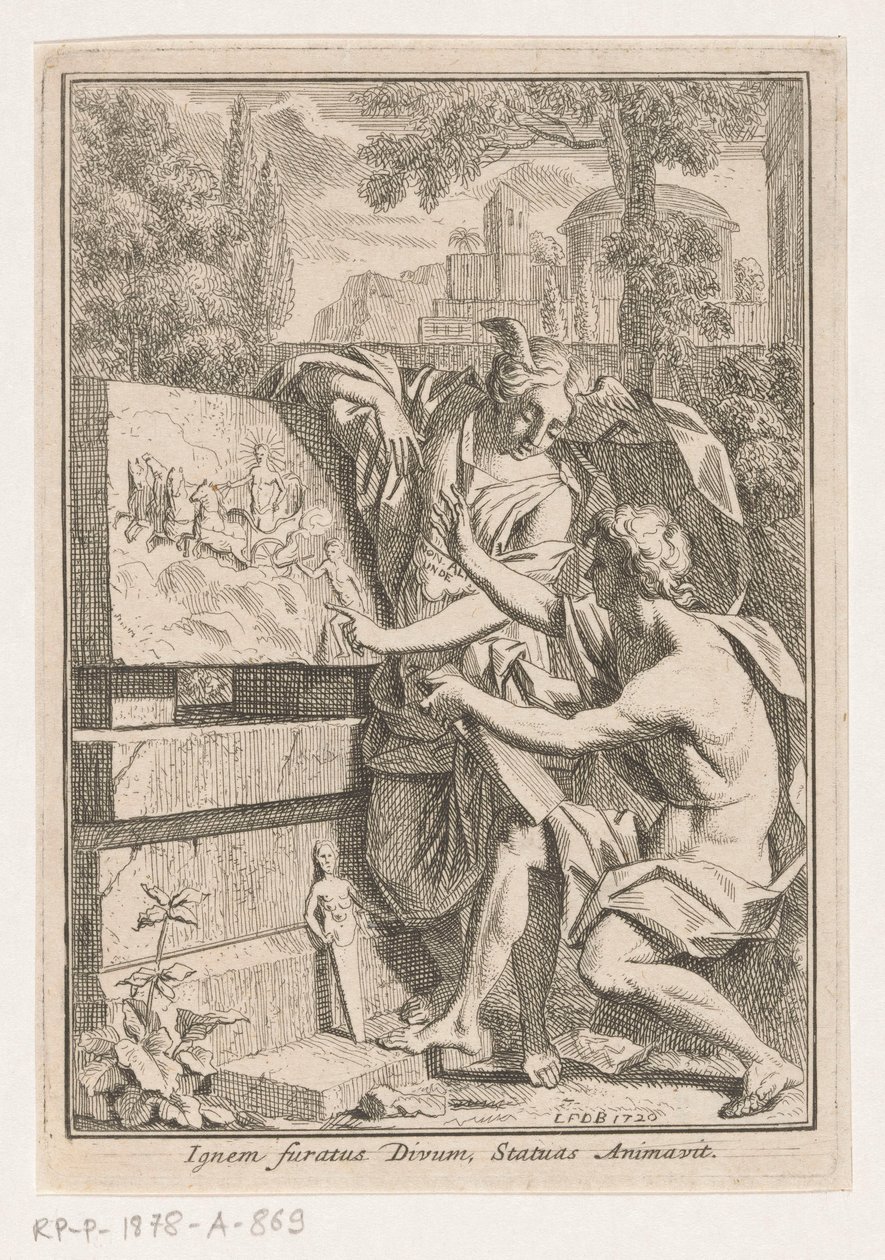 Woman with Winged Head Shows Bas-Relief to Young Man by Louis Fabritius Dubourg