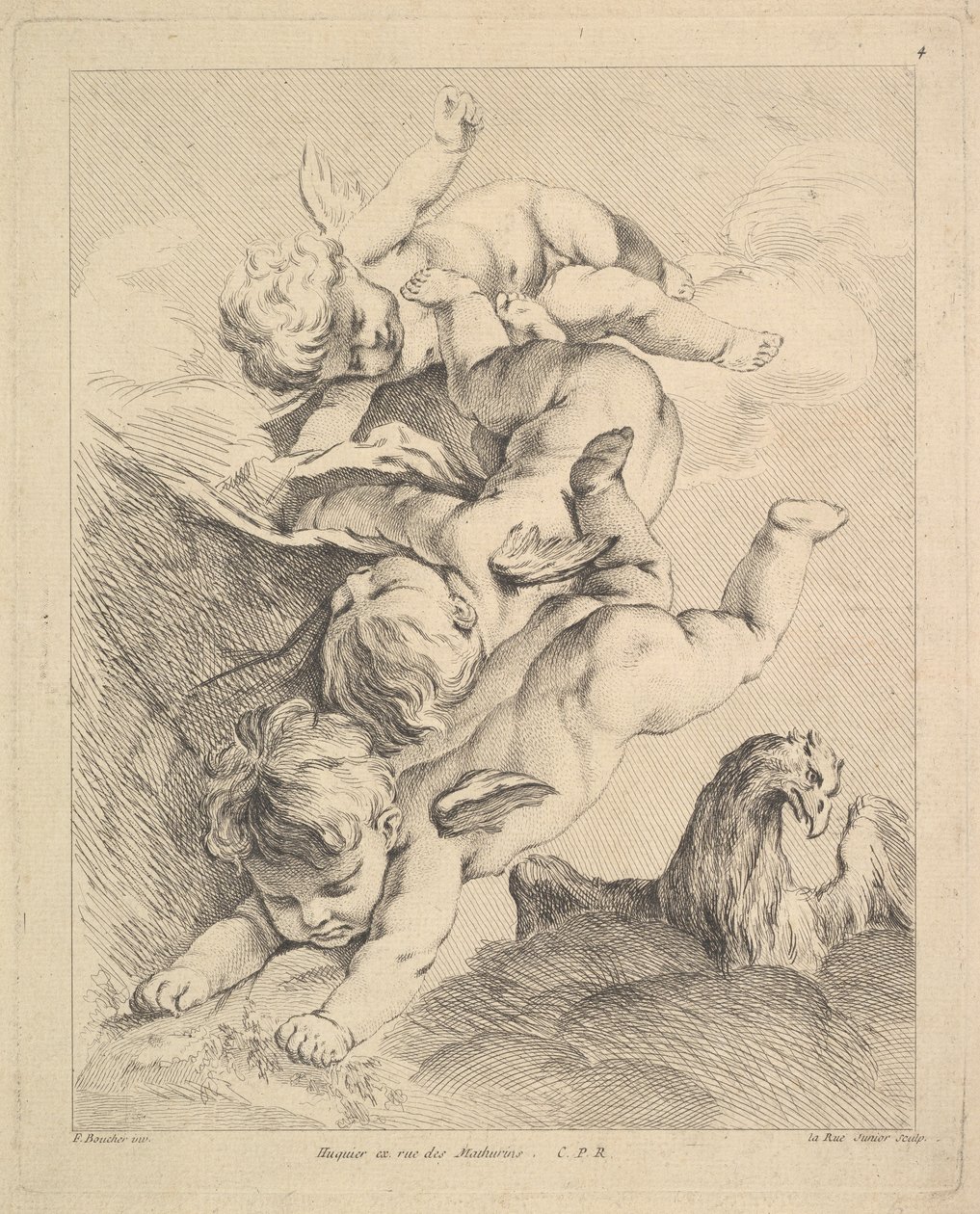 Three Cupids Turning a Somersault, an Eagle on the Right by Louis Felix de la Rue