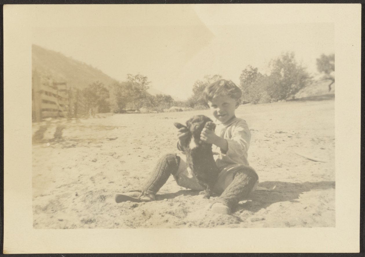 Boy and Dog on Beach by Louis Fleckenstein