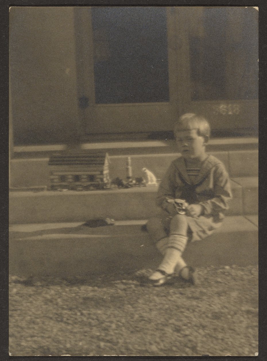 Boy with Toys on Steps by Louis Fleckenstein