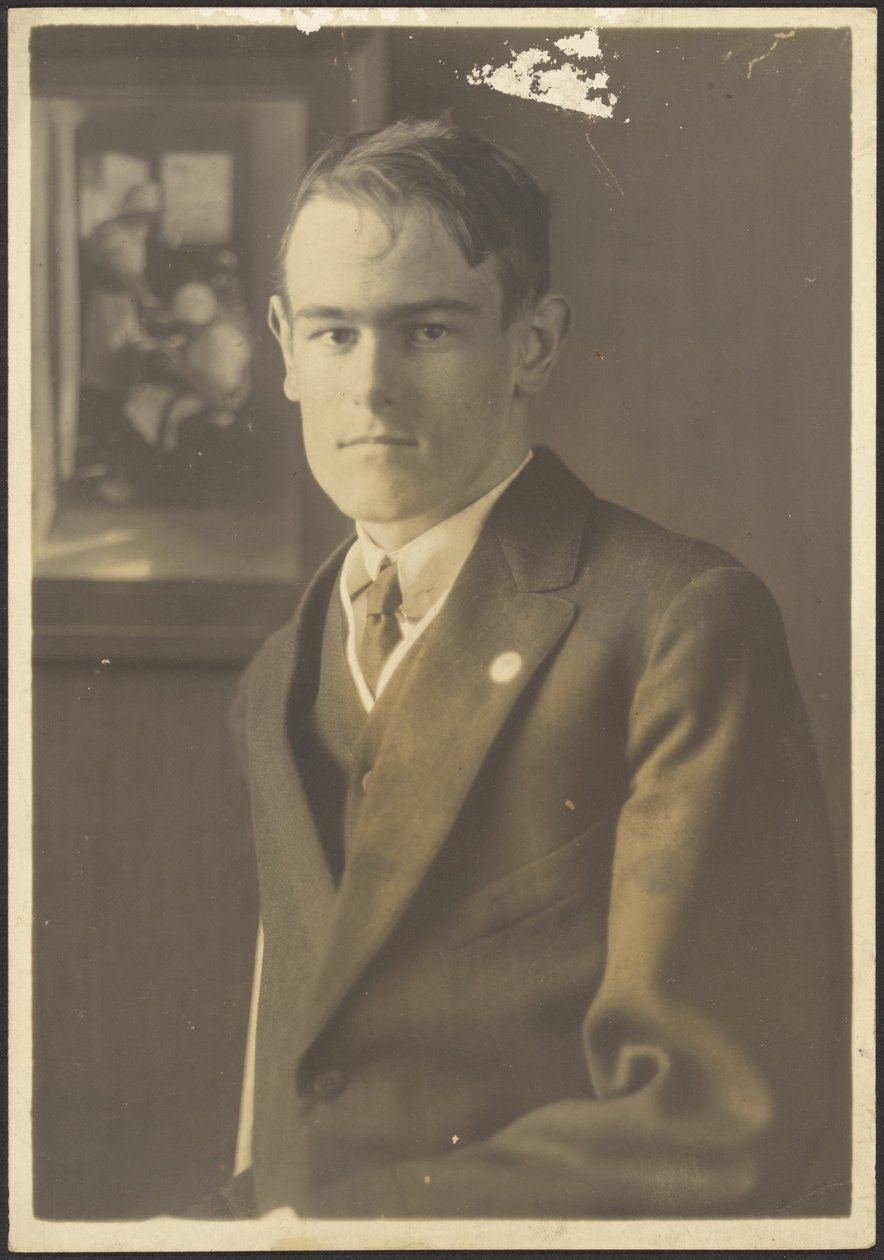 Portrait of a Man with Dutch Painting in Background by Louis Fleckenstein