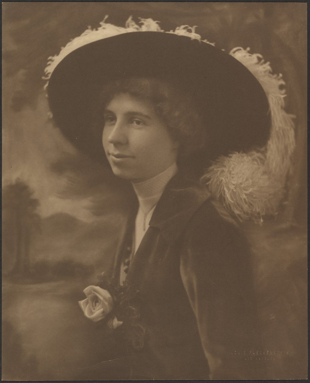 Portrait of a Woman Before Painted Scene by Louis Fleckenstein