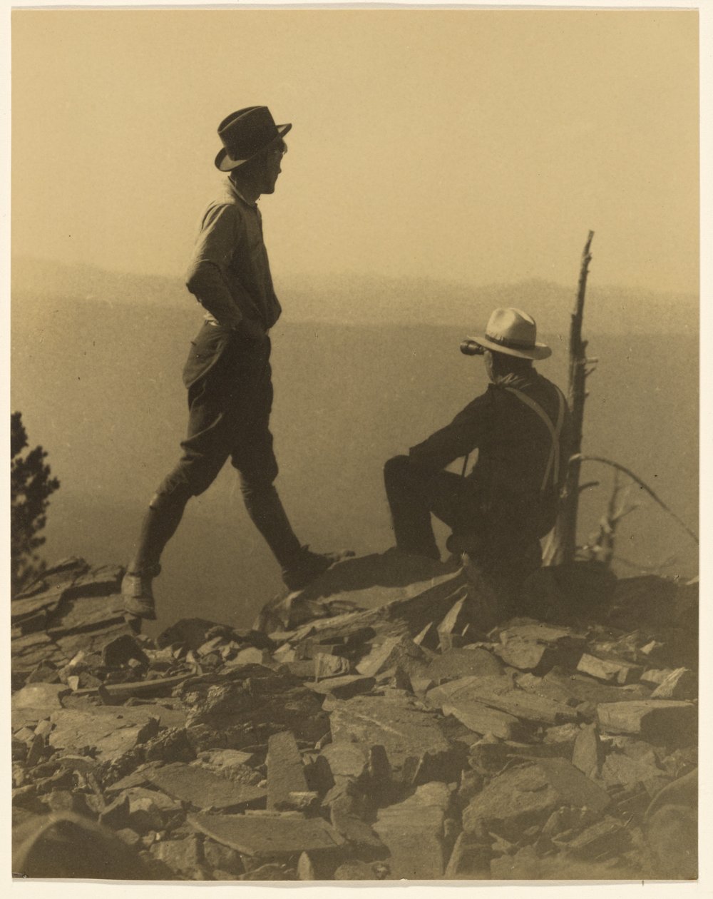 Two Men Looking in the Distance (Possibly Old Baldy Peak) by Louis Fleckenstein