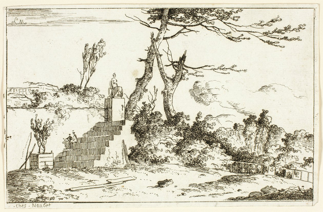 Landscape with Classical Statue by Louis Gabriel Moreau