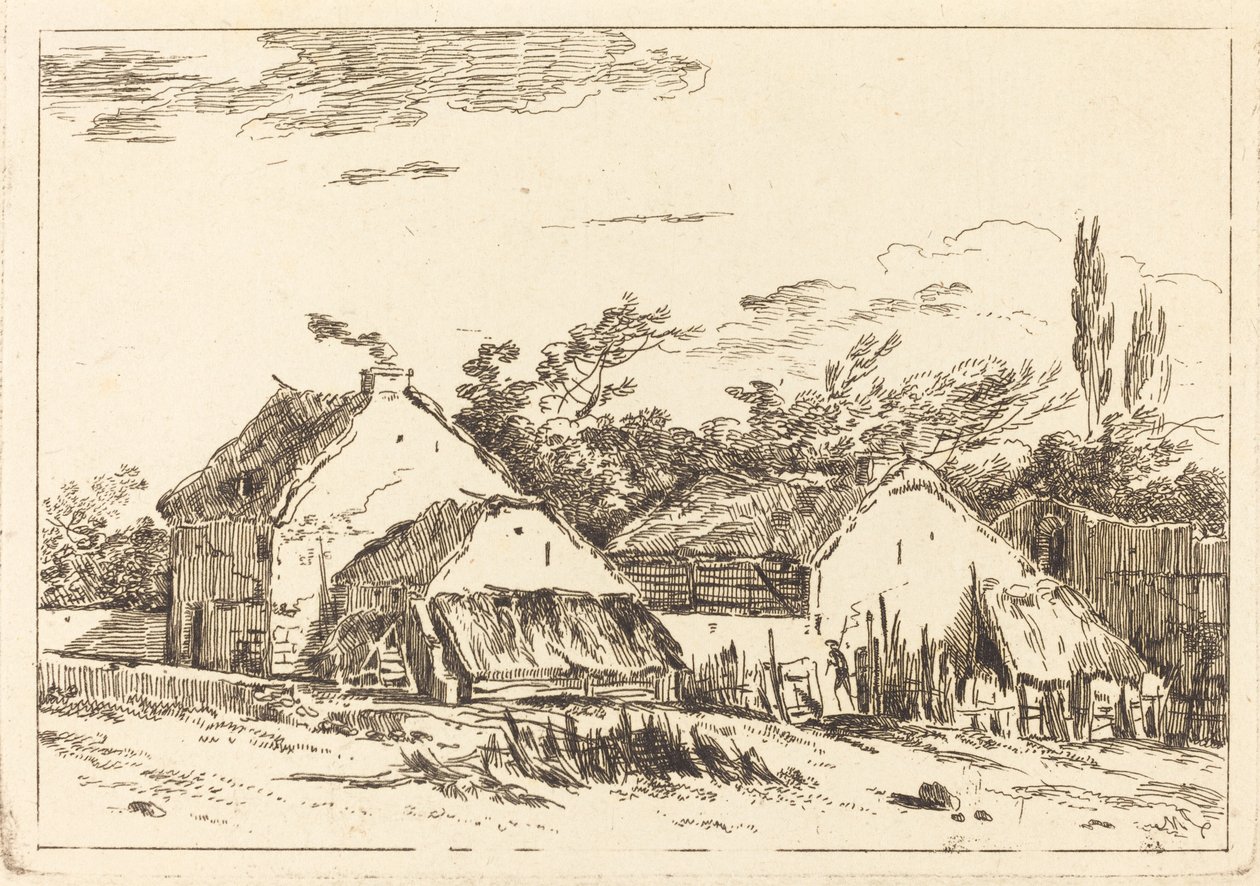 Two Barns by Louis Gabriel Moreau the Elder