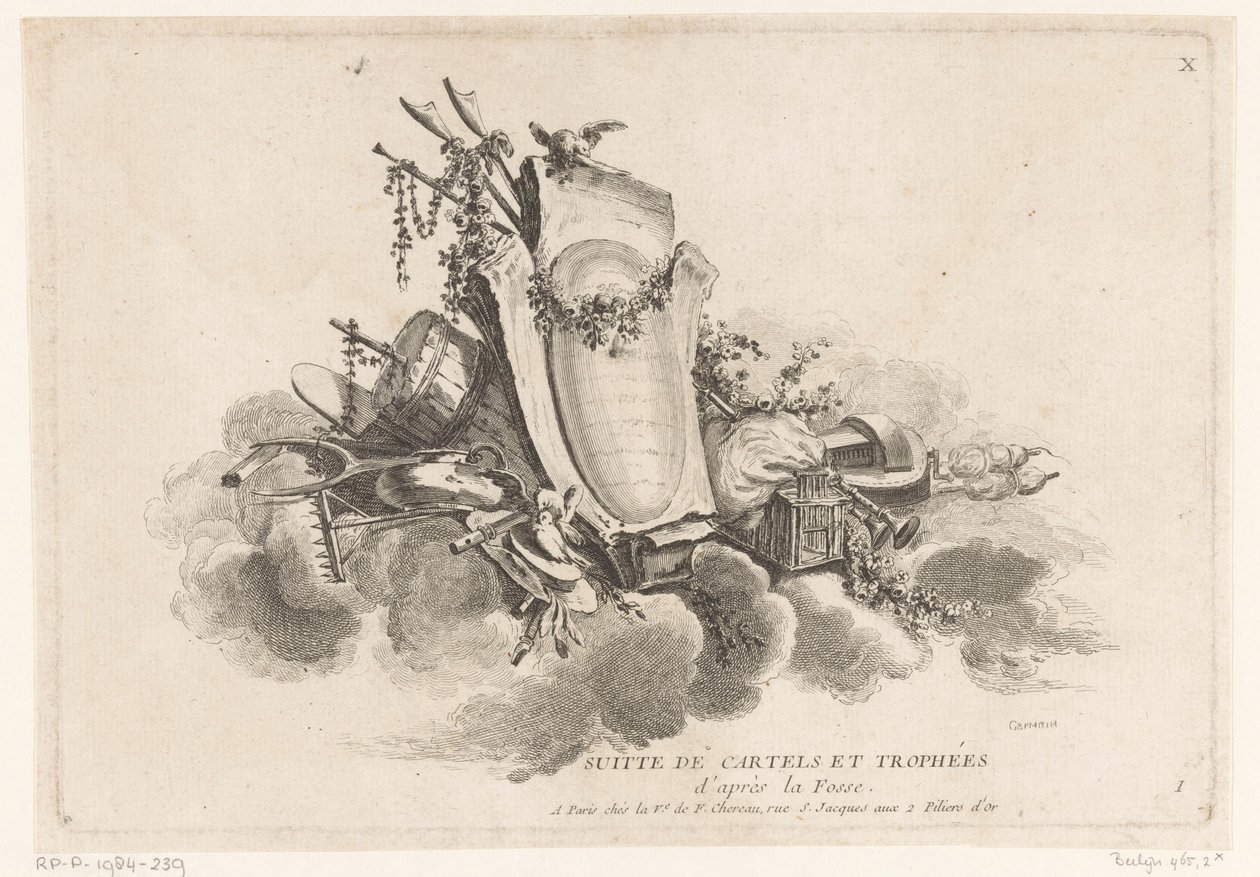 Cartouche with Agricultural Objects (series title: X Suite of Cartels and Trophies) by Louis Germain