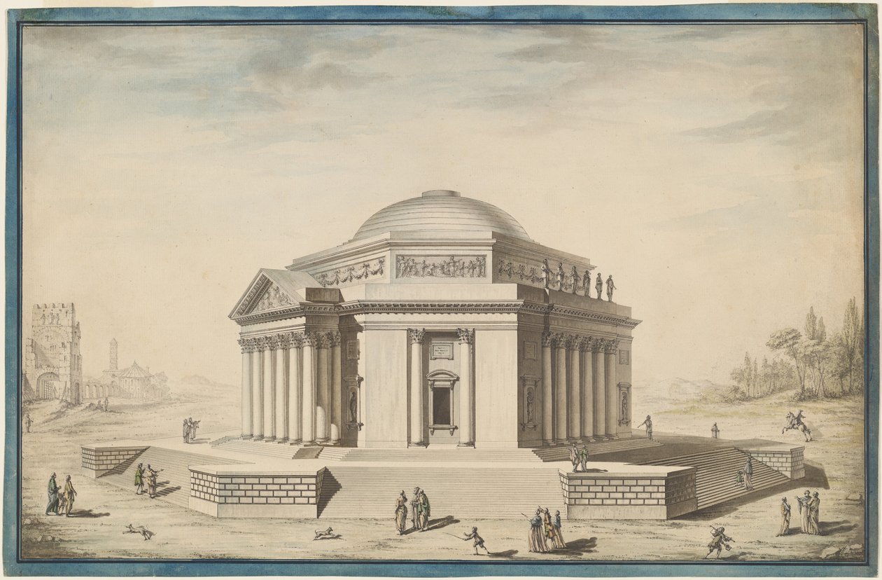 Hexagonal Temple in an Italianate Landscape by Louis-Gustave Taraval