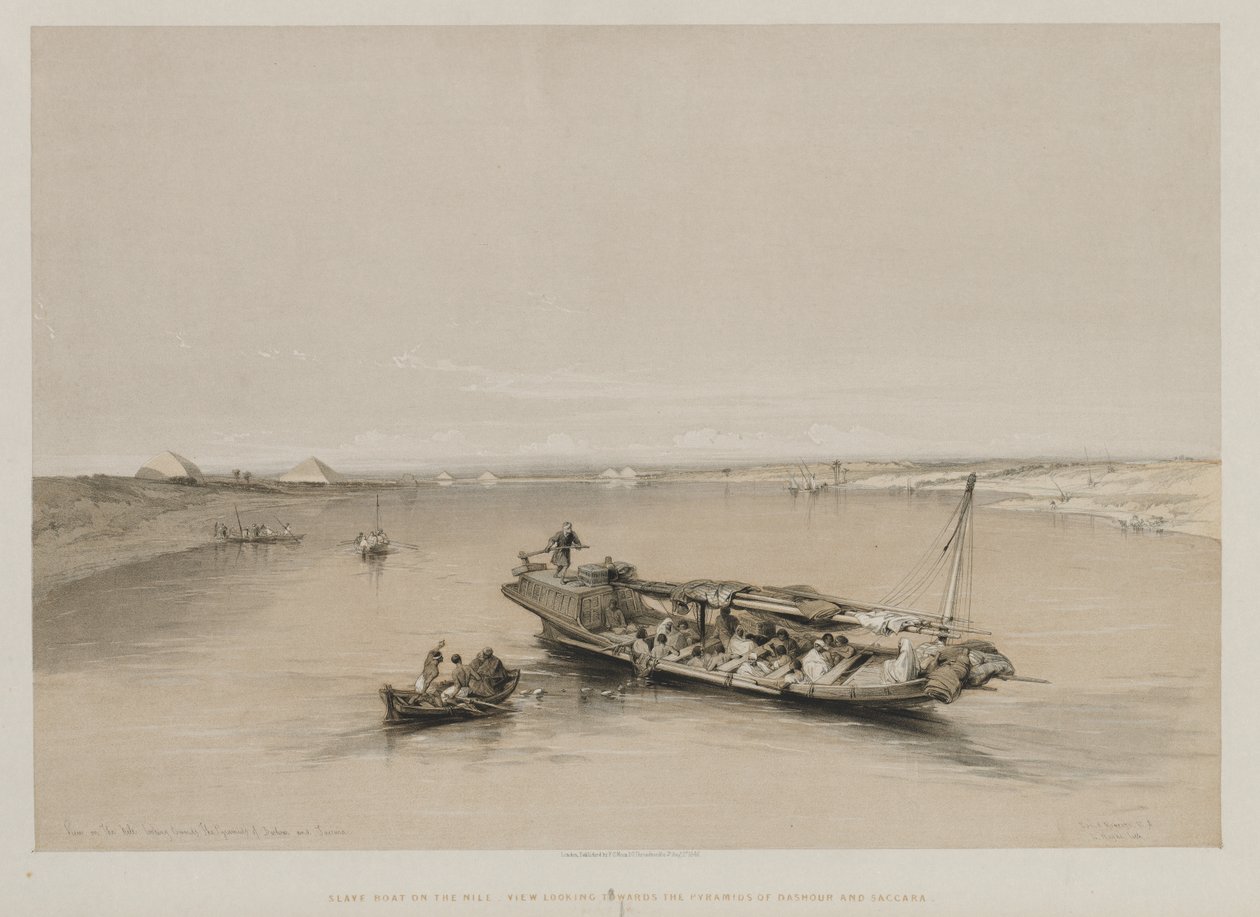 Egypt and Nubia, Volume I: View on the Nile Looking Towards the Pyramids of Dashour and Saccara by Louis Haghe